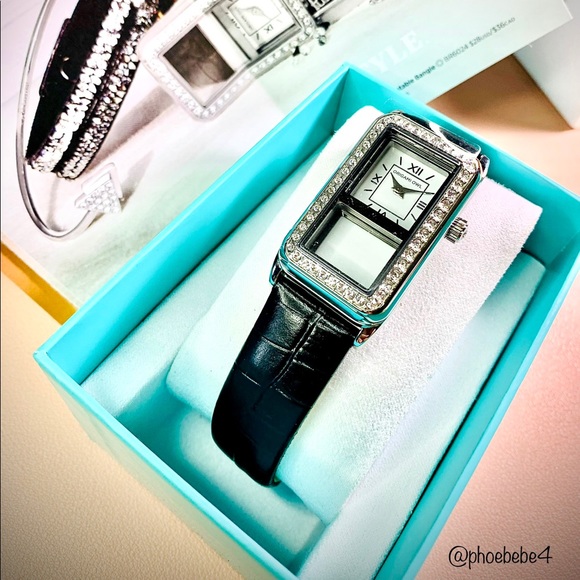 Origami Owl Signature Silver Locket WATCH Crystals Black Croc Leather Stainless - Picture 2 of 13